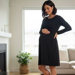 Boob Design Sz M Black Maternity Nursing Casual Long Sleeves Dress